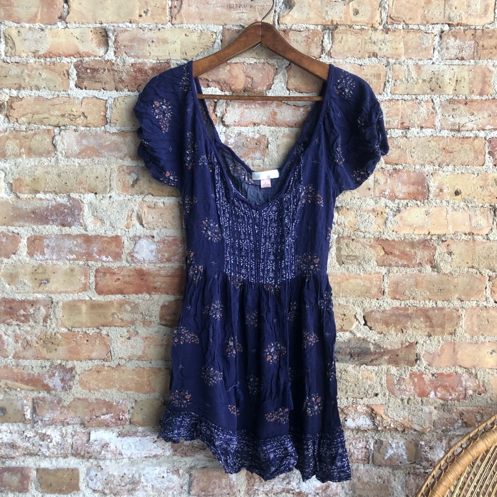 Navy Blue Floral Band of Gypsies Dress